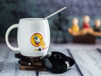 White Ceramic Milk and Coffee Mug with Cap and Straw For Gifting - White, Smiley
